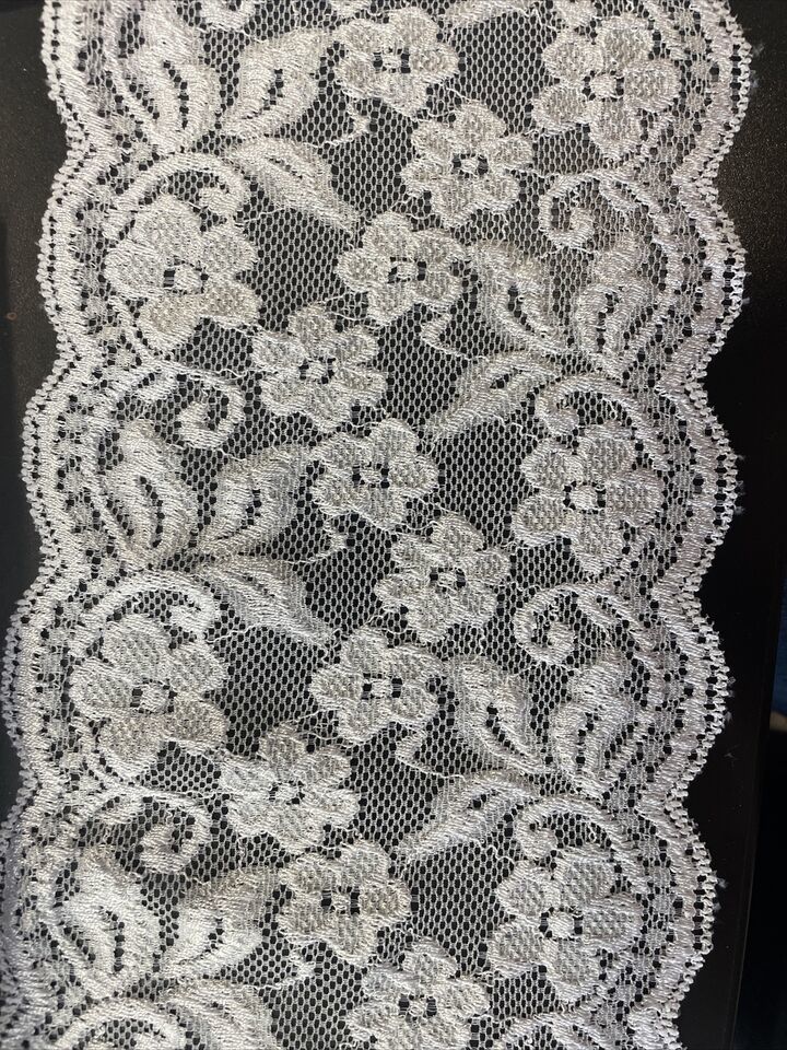 White/ FLORAL , SHINY stretch lace wide 6&quot; trim Per Yard - $1.79
