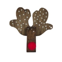 Christmas Reindeer Wooden Head Painted Table decor Design red Cotton Bal... - £7.56 GBP