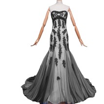 Kivary Beaded Sweetheart Mermaid Long Tulle Gothic Corset Lace Prom Evening Dres - £136.64 GBP
