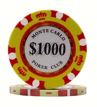 50 Da Vinci Premium 14 gr Clay Monte Carlo Poker Yellow Chips $1000 Deno... - $24.99