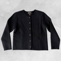 Requirements Black Cardigan Women's M Boiled Wool Sweater Metal Floral B... - $28.45