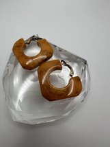 Vintage Amber Yellow Swirl Bakelite Hoop Earrings 3cm X 6mm - $99.00