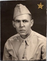 1940&#39;s BW Photo WW2 WWII Era Soldier Portrait Gold Star Corner Uniform  ... - $19.22