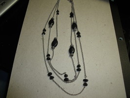 Vintage multiple chain necklace with black beads - £15.93 GBP
