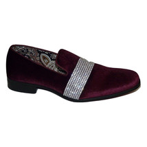Men Formal shoes After midnight Velvet silver Crystal Slip on 6715 Burgundy new. image 8