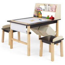 Kids Art Table and Chairs Set with Paper Roll and Storage Bins-Coffee - $150.59