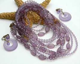 Vintage Bead Necklace Multi Strand Long Lavender Purple Lilac Flapper - $27.95