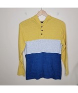 Old Navy | Yellow Gray Blue Colorblock Striped Henley Hooded Long Sleeve... - £9.86 GBP