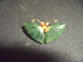 Vintage Jade &amp; Coral Butterfly Pin/Pendant - £31.42 GBP