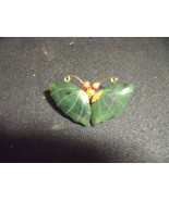 Vintage Jade &amp; Coral Butterfly Pin/Pendant - £31.27 GBP