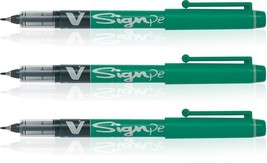Pilot 3 Pcs Green V Sign Pen Liquid Ink Medium 2mm Nib Tip 0.6mm V-Sign Fibre - $17.99