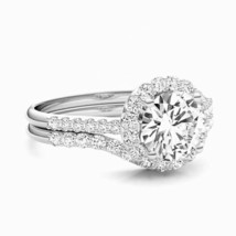 Halo Bridal Ring Set 2.85Ct Round Cut Moissanite 14k White Gold Finish Size 6.5 - £128.03 GBP