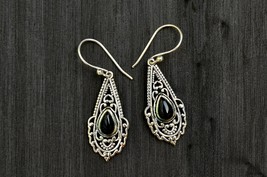 Tribal Indian Drop Earrings with Silver Filigree and Black Onyx Stones - £17.33 GBP