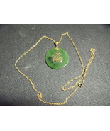Jade Disc Goldtone pendant and chain - £58.63 GBP