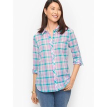 NWT Womens Size Medium Talbots Pure Cotton Button Front Top in Tulip Plaid - £22.46 GBP