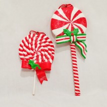 Pair Lollypop Christmas Ornament 6&quot;  Red White Swirl Hand Made Damaged - £12.65 GBP