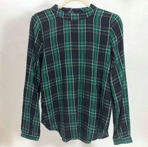 Loft Classic Women&#39;s Green &amp; Navy Plaid Blouse Mock Turtleneck Size XS - £14.14 GBP