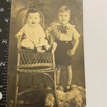 Found Black And White Postcard RPPC Baby And Young Boy Big Smiles 1920s - £7.06 GBP