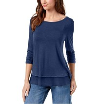 Style &amp; Co Womens M Mountain Blue Scoop Neck 3/4 Sleeve Top NWT DE29 - $24.49