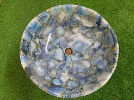 Agate Stone Sink, Bathroom Vessel Sink, Kitchen Sink Bowl, Blue Pedestal Sink - £510.42 GBP