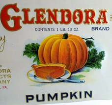 Glendora Brand Pumpkin Embossed Can Label Halloween Vintage Original 1930&#39;s - £5.16 GBP