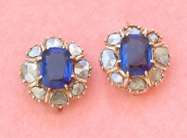 Antique Victorian Syn Sapphire 1ctw Rose Diamond Cluster Cocktail Earrings c1860 - £1,068.26 GBP