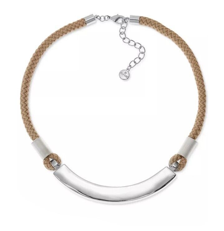 Alfani Silver-Tone Curved Bar & Braided Rope Statement Necklace, 17+ 2 Extender - £17.26 GBP