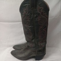 Vintage JUSTIN Womens Gray Red Accent Snakeskin Leather Cowboy Boots 8 1/2B - £111.06 GBP