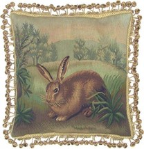 Aubusson Rabbit Throw Pillow 20x20 Green,Brown Handwoven Wool - £310.94 GBP
