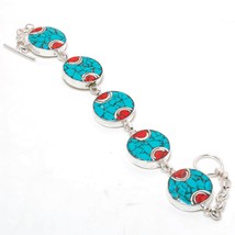 Tibetan Turquoise Red Coral Handmade Fashion Ethnic Bracelet Nepali 8&quot; S... - £10.17 GBP