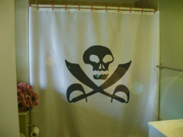 Shower Curtain skull and crossed swords sabres pirate - $69.99