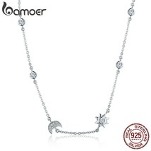 11.11 Sales 925 Sterling Silver Sparkling Moon and Star Exquisite Pendant Neckla - £19.69 GBP