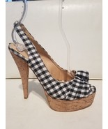 Colin Stuart Gingham Platform Cork Heel Pinup Rockabilly Peeptoe Slingba... - $68.00