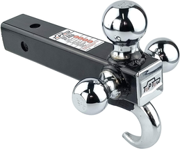 Trailer Receiver Hitch Triple Ball Mount With Hook Chrome Balls Alloy Steel NEW - £40.63 GBP