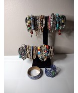 Lot Of Over 70 Bracelets And Bangles Colorful, Bells, Hearts, Beaded, Solid - £28.04 GBP