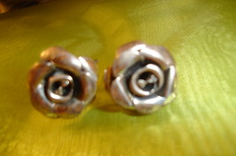 Sterling Silver, Vintage Rose Screw on Earrings - $25.00