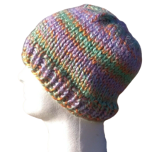 Women&#39;s Beanie Hat Cap Hand Knit Slouch Blazing Sunset Men Chunky Pastel Green - £19.57 GBP