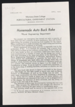 1943 Montana State College Homemade Auto Buck Rake Bozeman Circular 172 ... - £14.80 GBP