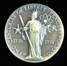 1776-1976 &quot;Two Centuries Of Liberty Peace Progress&quot; Silver W/Diamonds ME... - £103.67 GBP