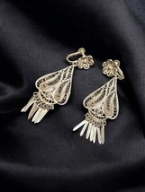 Antique Sterling Cannetille Filigree Screw Back Earring Art Deco Circa 1920s - $89.09