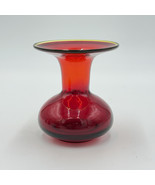 MCM Blenko Art Glass Red Orange Rim Mini Vase 3.5in - $40.50