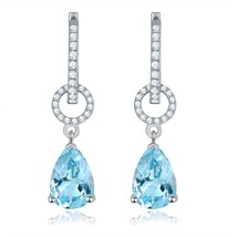 Natural Sky Blue Topaz Sterling Silver Drop Earrings 5.5 Carats Genuine Gemstone - £56.69 GBP