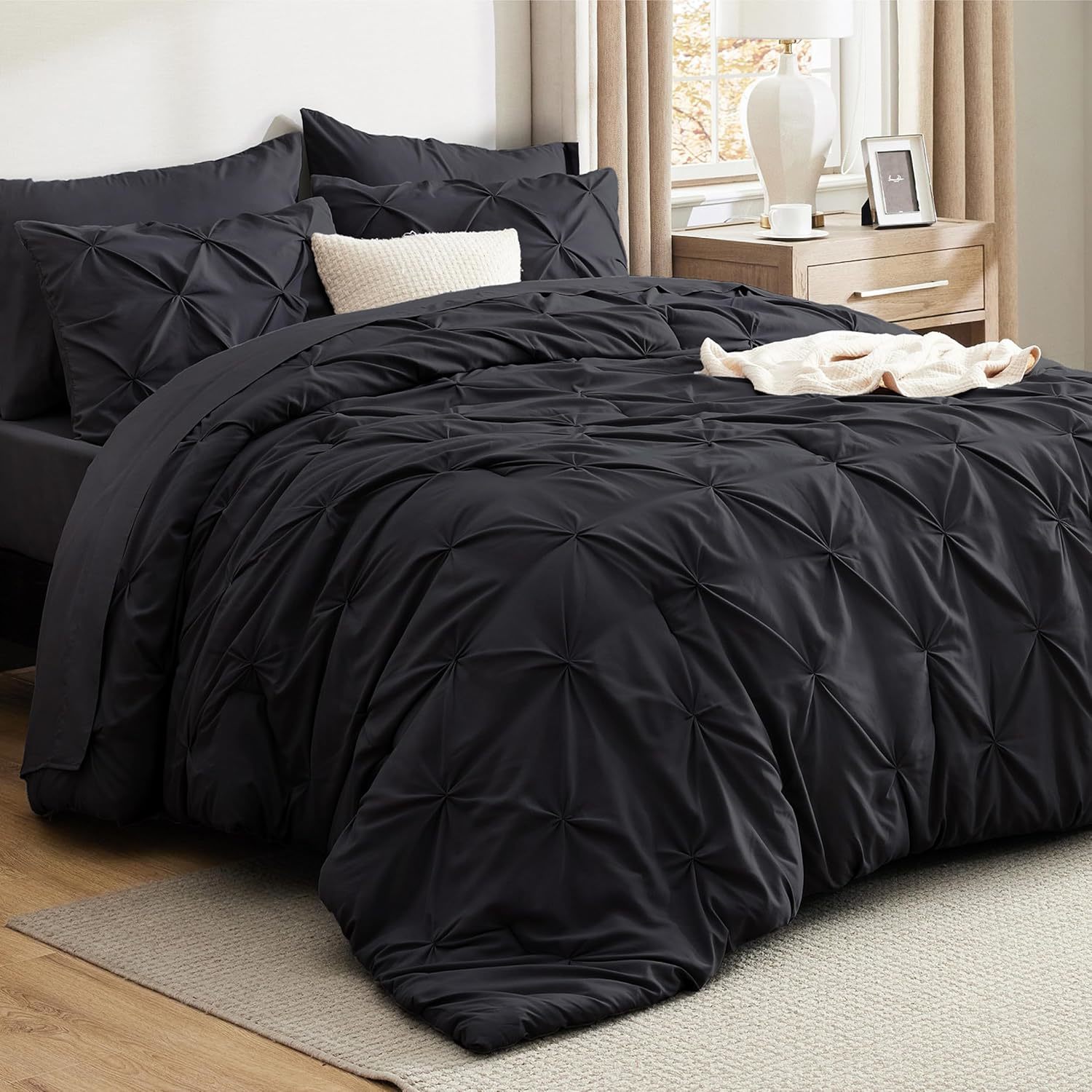 Bedsure Queen Comforter Set Black - Bed In A Bag Queen Size 7 Pieces, - $55.99