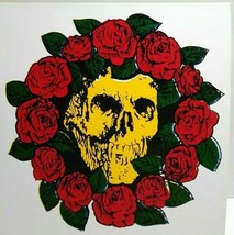Grateful Dead Car Window Decal 1980s Bertha Yellow Face Skull Bed Of Red Roses - £15.69 GBP