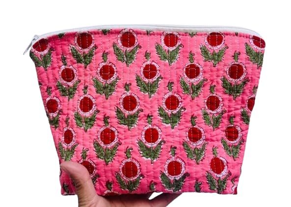 Vintage Block Print Large Toiletry Bag,Floral Makeup Bag, Colorful Make ... - $11.75+
