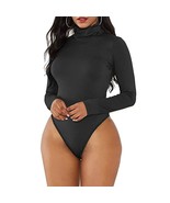 Women&#39;s Turtleneck Long Sleeves Soft Stretchy Bodysuit Thong Top Leotard M - $27.53