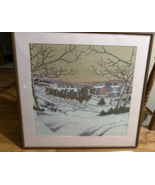 Winter Scene Clydesdal House Snow Barn Country Cross Stitch Framed - $126.65 CAD