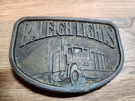 Vintage Raleigh Lights Tobacco Cigarettes Semi Truck Trucker Brass Belt Buckle - £11.56 GBP