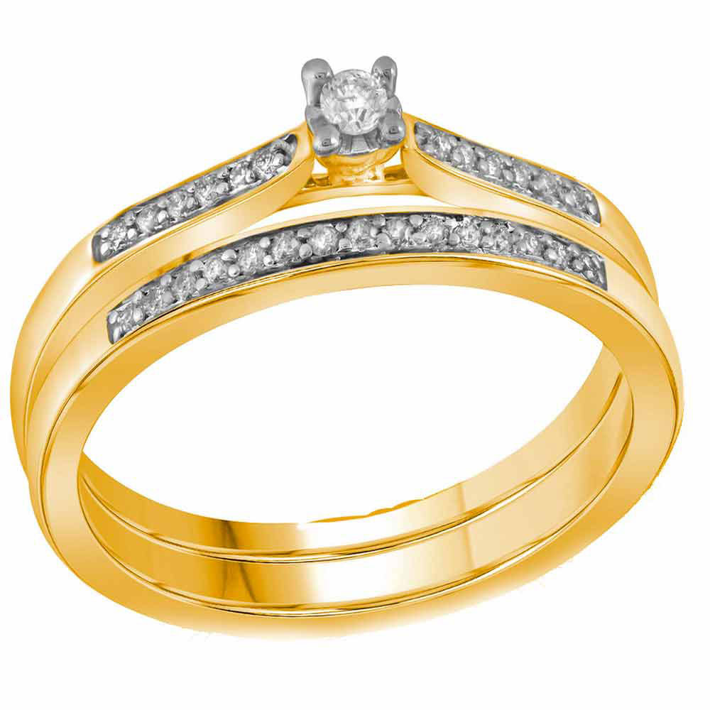 10k Yellow Gold Round Diamond Bridal Wedding Engagement Ring Band Set 1/8 Ctw