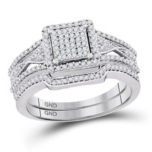 10k White Gold Diamond Cluster Bridal Wedding Ring Band Set 3/8 Ctw - £559.51 GBP